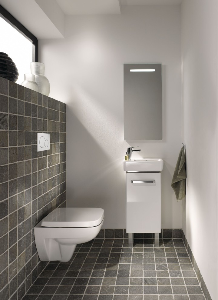 Geberit Renova svečių WC su praustuvu, praustuvo spintele ir WC puodu Geberit Renova svečių WC su praustuvu, praustuvo spintele ir WC puodu