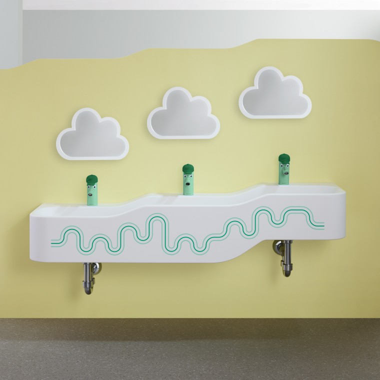 Geberit Bambini miško žalios ir šviesiai žalios spalvų prausimosi erdvė Geberit Bambini miško žalios ir šviesiai žalios spalvų prausimosi erdvė