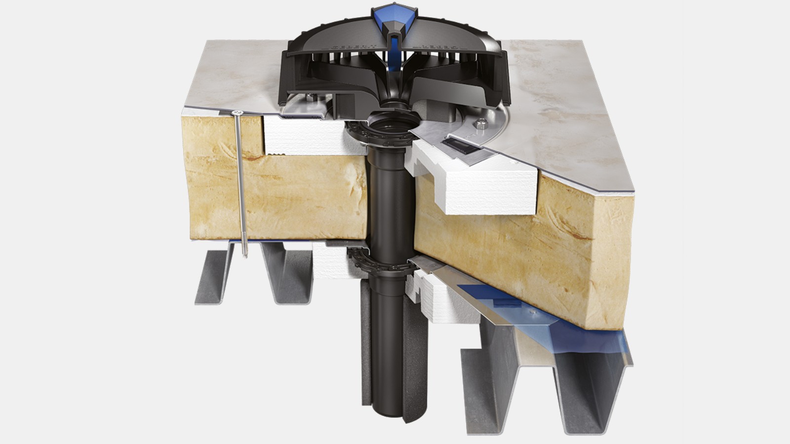 Geberit Pluvia įlają ant apšiltinto stogo