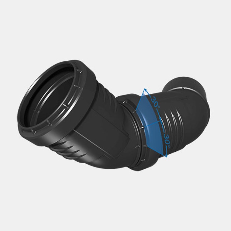 Easy alignment aid: the 30° marking on Geberit Silent-PP fittings Easy alignment aid: the 30° marking on Geberit Silent-PP fittings