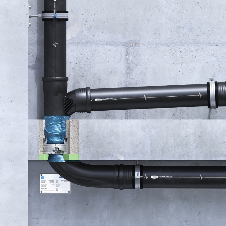 Geberit fire protection sleeve RS90 Plus EN embedded in the ceiling with EPS/XPS insulation Geberit fire protection sleeve RS90 Plus EN embedded in the ceiling with EPS/XPS insulation