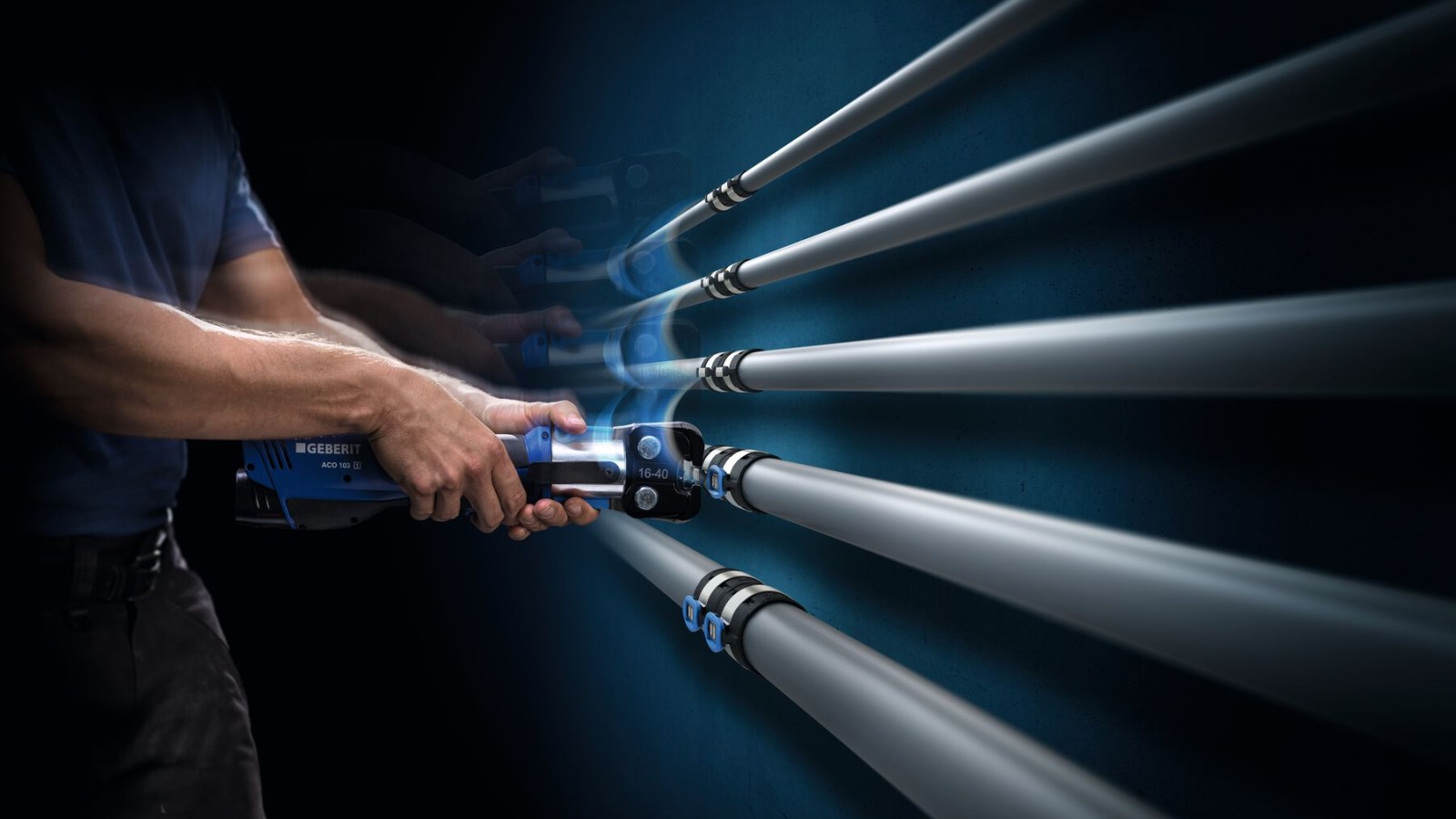 Hand-operated pressing pliers for Geberit FlowFit for dimensions d16 to d40 Hand-operated pressing pliers for Geberit FlowFit for dimensions d16 to d40