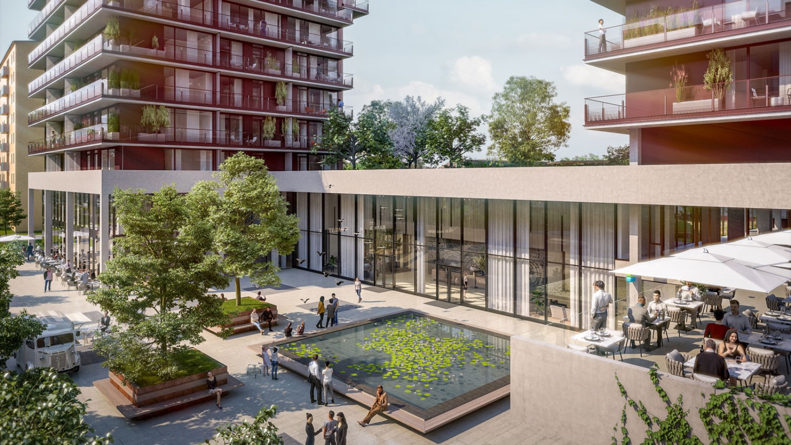 Pirmajame aukšte trys bokštai yra tarpusavyje sujungti. © Soravia Pirmajame aukšte trys bokštai yra tarpusavyje sujungti. © Soravia