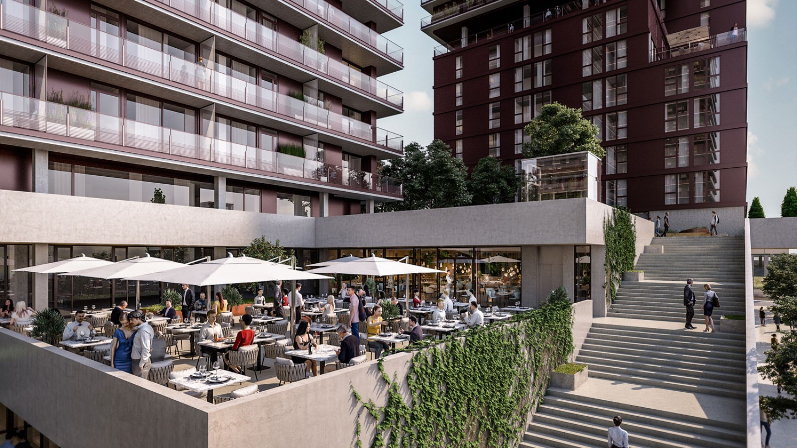 Klientams siūloma apsilankyti ant išsikišusių stogo terasų ir pasimėgauti kulinariniais šedevrais. © Soravia Klientams siūloma apsilankyti ant išsikišusių stogo terasų ir pasimėgauti kulinariniais šedevrais. © Soravia