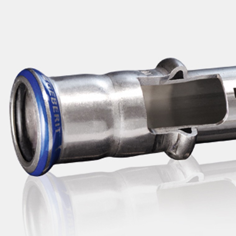 Geberit Mapress nerūdijančiojo plieno sistemos vamzdžių ir movų skerspjūvis Geberit Mapress nerūdijančiojo plieno sistemos vamzdžių ir movų skerspjūvis