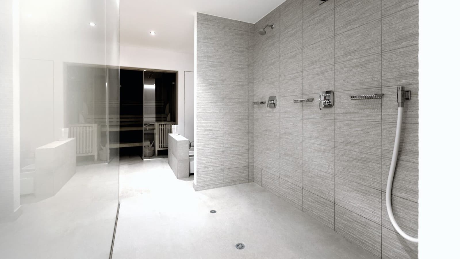 Pusiau vieša sanitarinė patalpa su Geberit viniliniu (PVC) įlajos sifonu Pusiau vieša sanitarinė patalpa su Geberit viniliniu (PVC) įlajos sifonu