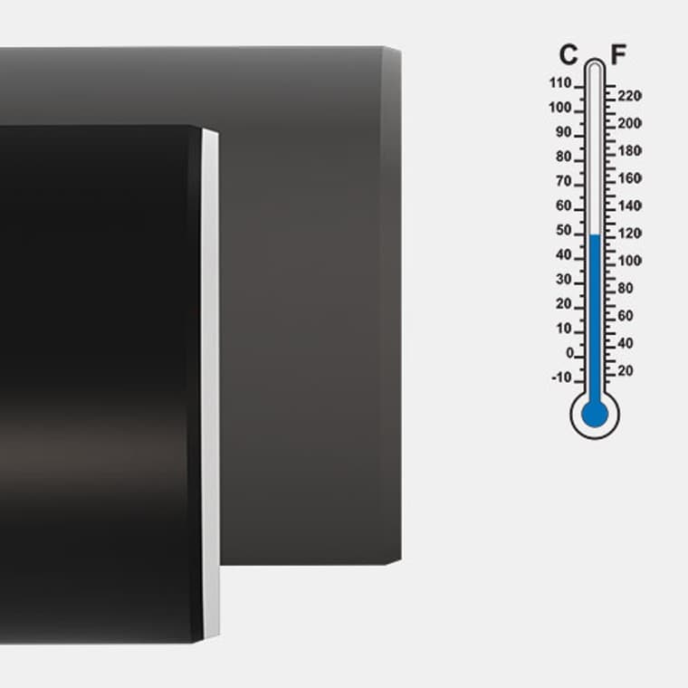 Geberit Silent-PP offers excellent temperature resistance thanks to the low linear expansion of the PP-MD material Geberit Silent-PP offers excellent temperature resistance thanks to the low linear expansion of the PP-MD material