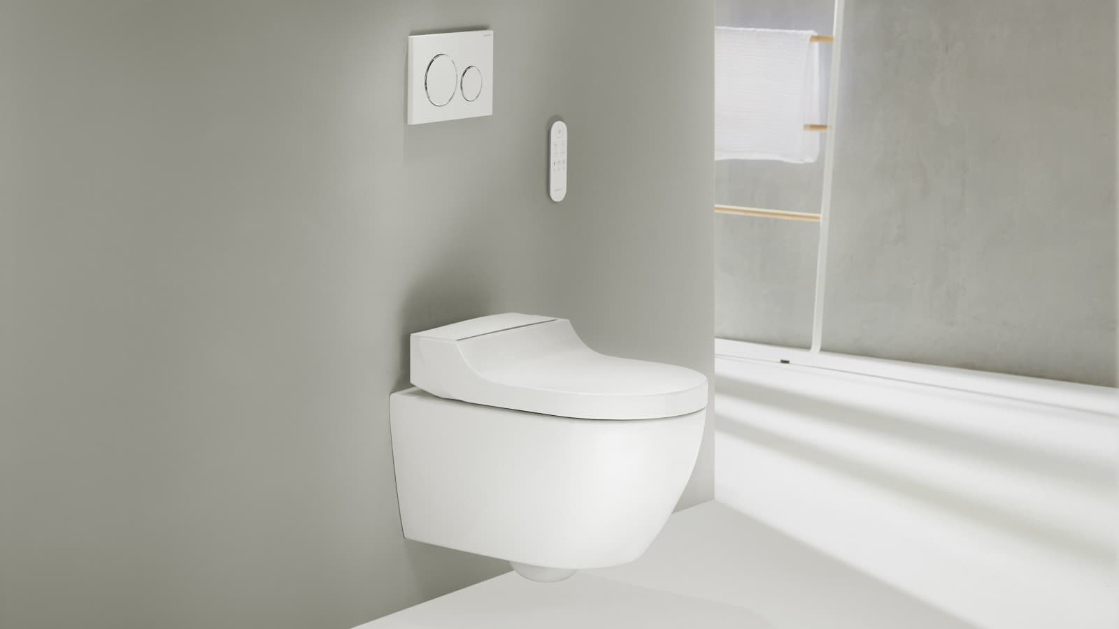 Geberit AquaClean Tuma Comfort su Sigma20 nuotolinio valdymo pulteliu Geberit AquaClean Tuma Comfort su Sigma20 nuotolinio valdymo pulteliu