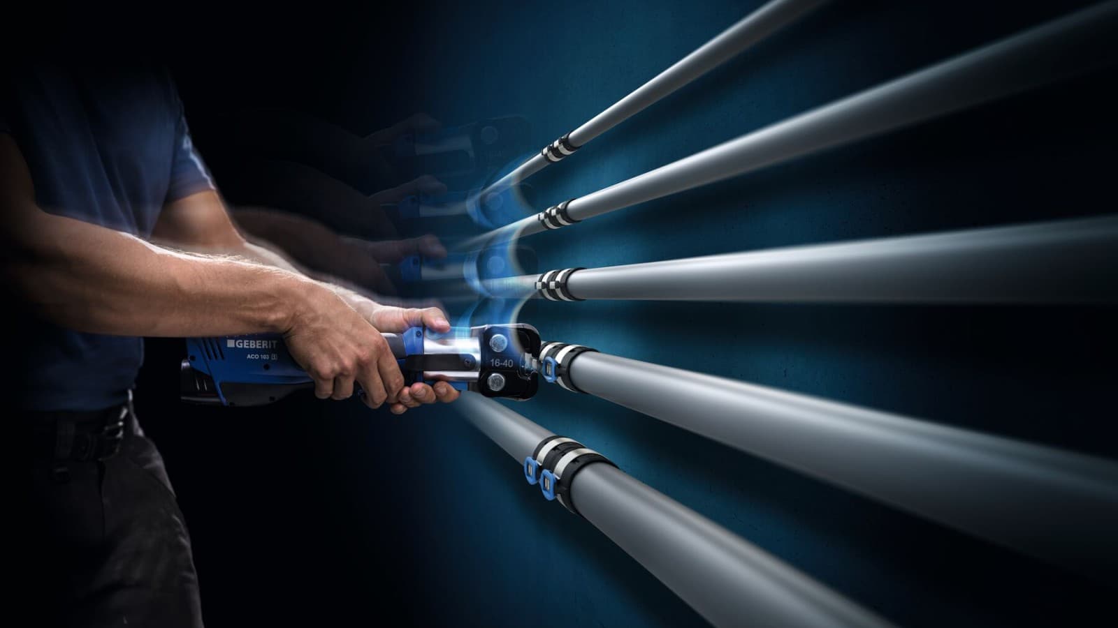 Hand-operated pressing pliers for Geberit FlowFit for dimensions d16 to d40 Hand-operated pressing pliers for Geberit FlowFit for dimensions d16 to d40